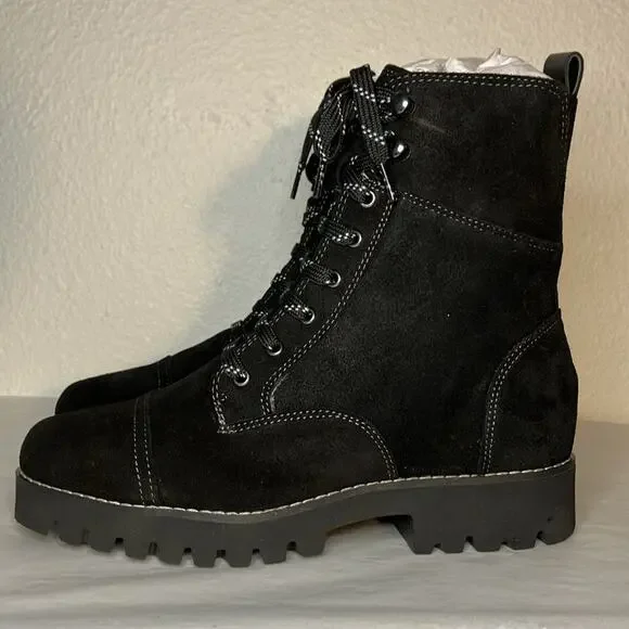 Donald Pliner Ease waxy suede Ankle Boots Womens Size 6 lace‎ up boot black - Picture 2 of 7